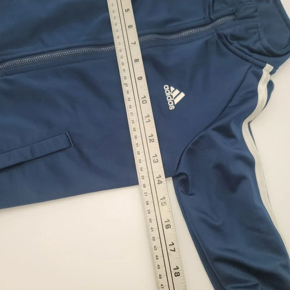 Adidas Boys Size 6 Blue Full Zip 3-stripes Track Jacket in Poly Woven Mock Neck